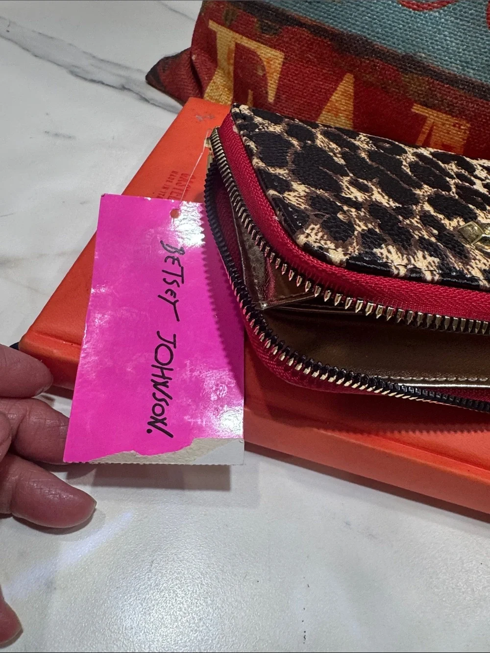 Betsey Johnson Leopard Print Zip Wallet with Pink Trim